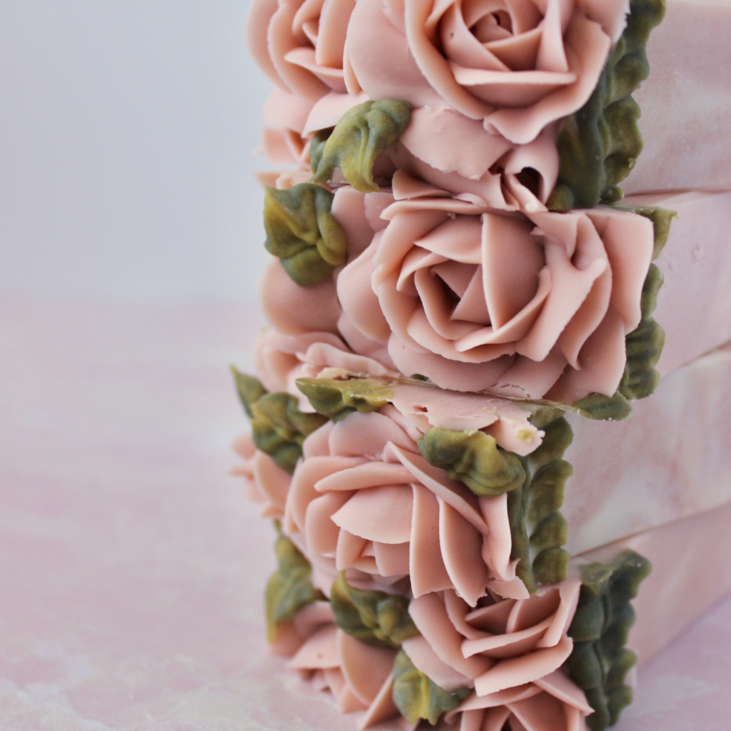 Wild Rose cut soaps stacked on top of each other
