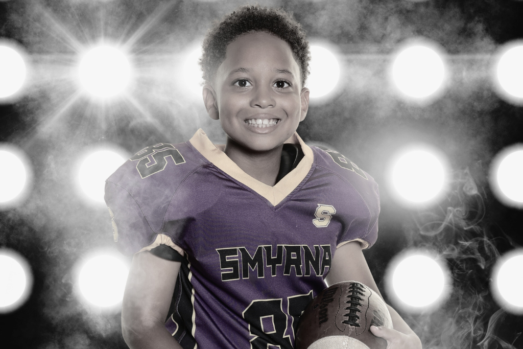 My son in his football uniform